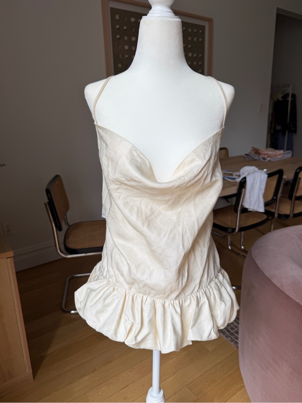 Light Cream Ruffle-Hem Cowl Cami
